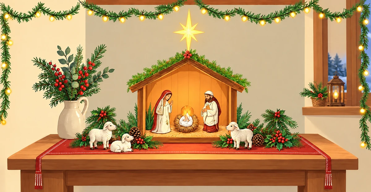 An illustrated handmade Nativity scene