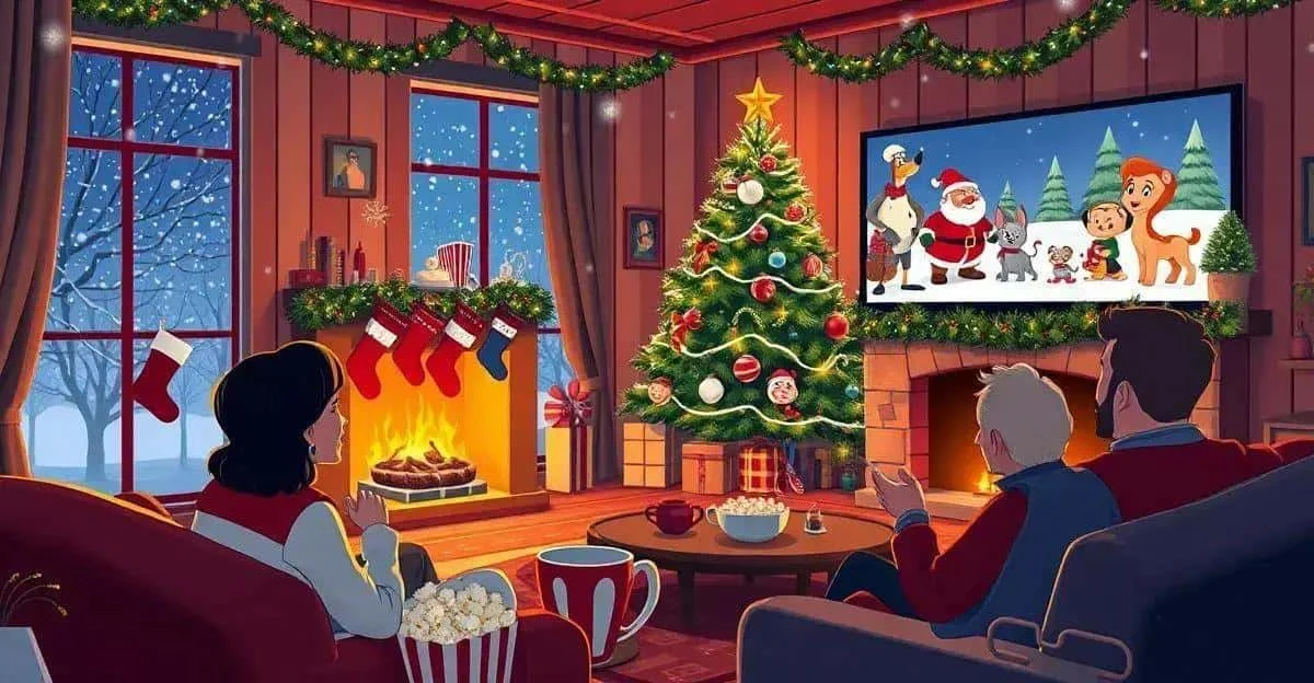 An illustration of a family watching a festive film