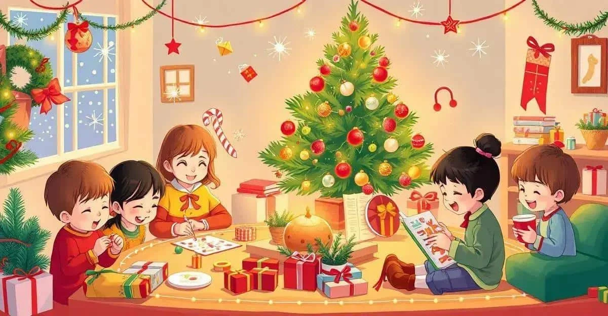 An illustration of children enjoying Christmas activities