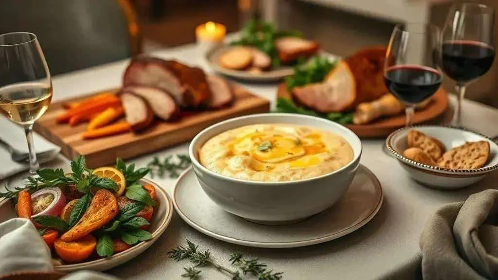 Arracacha mash served with roast meat and vegetables