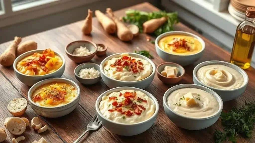 Arracacha mash variations with cheese bacon and herbs