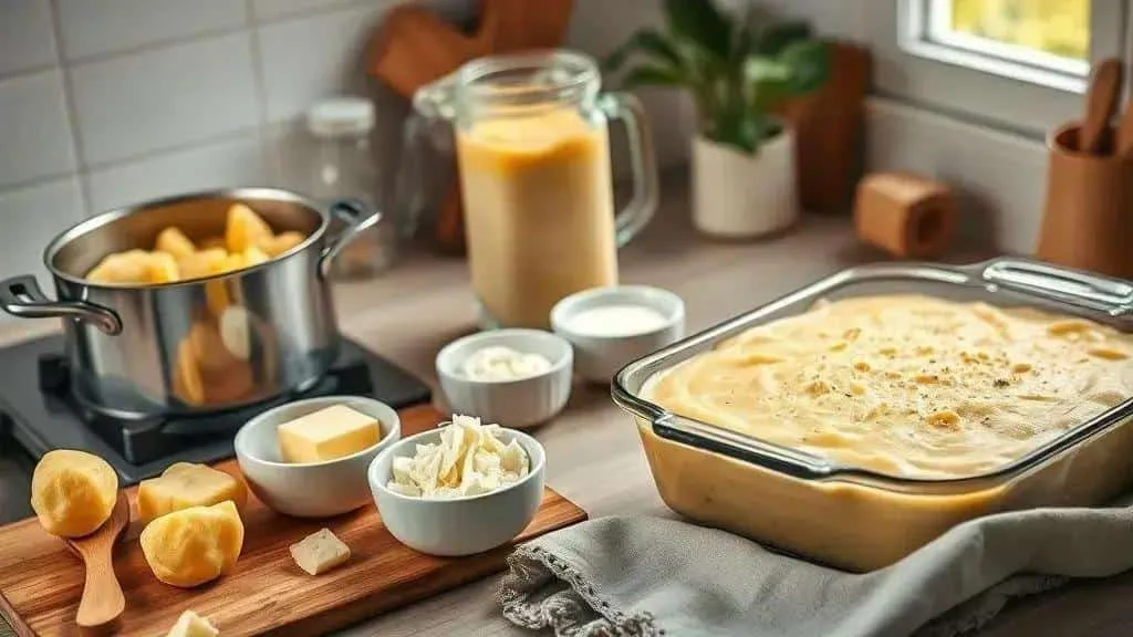 Arracacha mash with cheese in an ovenproof dish