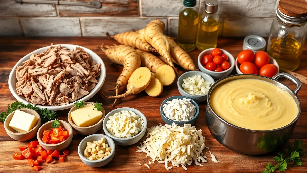 Arracacha roots and pork for Brazilian escondidinho