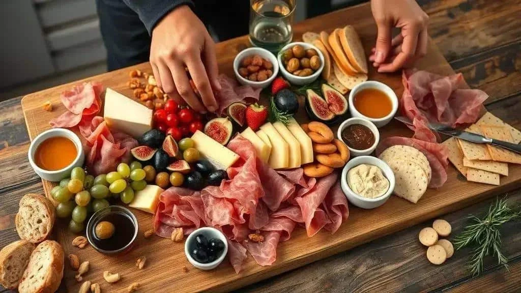 Arranging a cheese and charcuterie board Arranging a cheese and charcuterie board