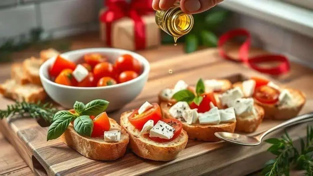 Assembling toasted bread with tomato mozzarella and basil Assembling toasted bread with tomato mozzarella and basil