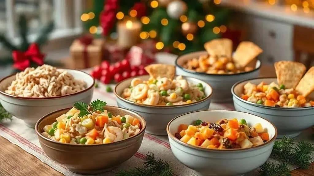 Assorted Brazilian salads on a Christmas table