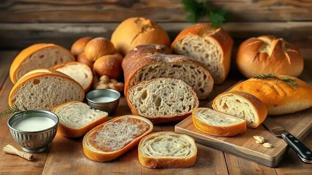 Assorted bread loaves and slices for making rabanada