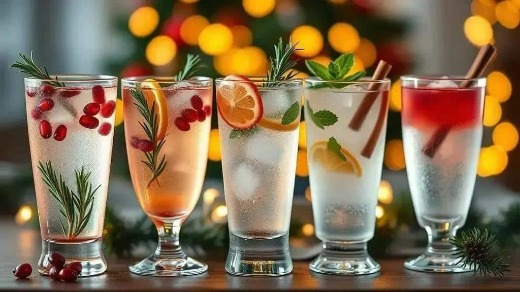 Assorted Christmas mocktails in glasses