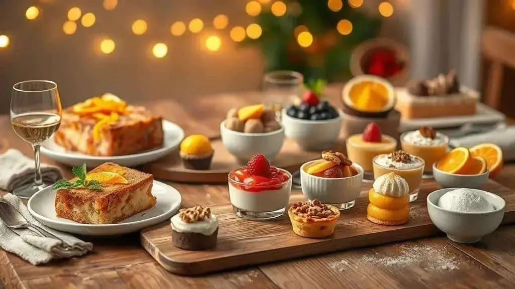 Assorted festive desserts and French toast
