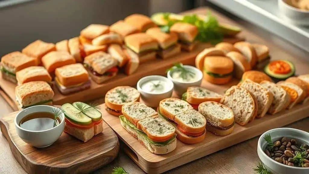 Assorted mini sandwiches and savoury spreads