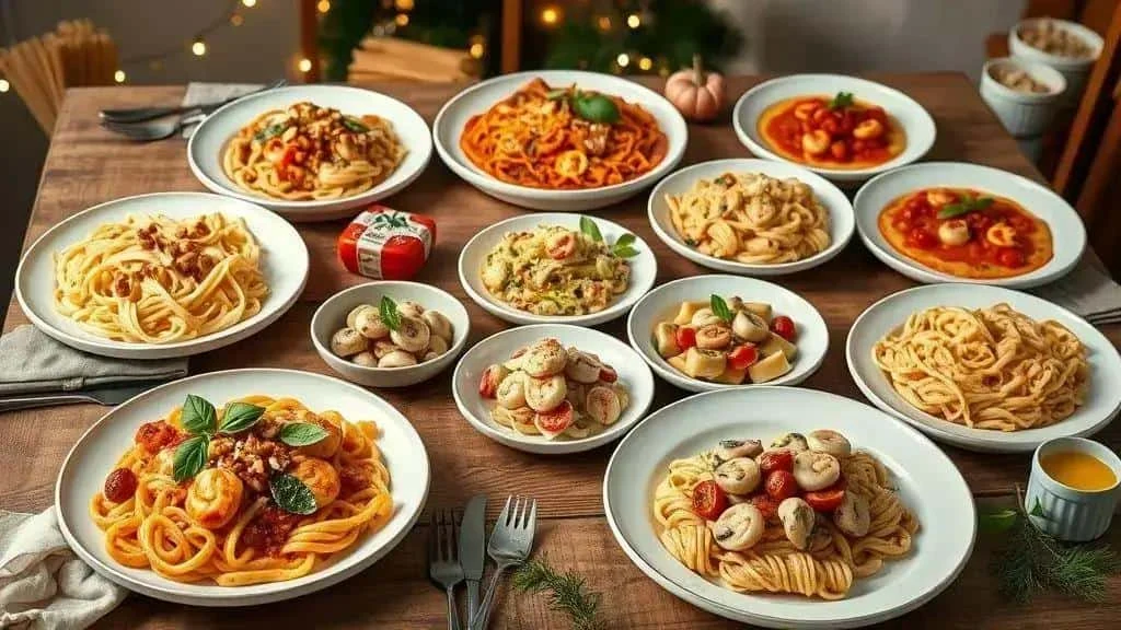 Assorted pasta dishes and sauces