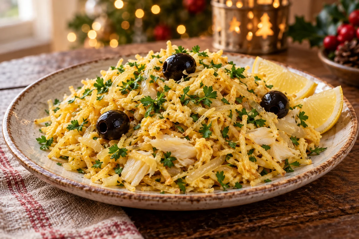 Bacalhau a Bras with potato straws and olives Bacalhau a Bras with potato straws and olives