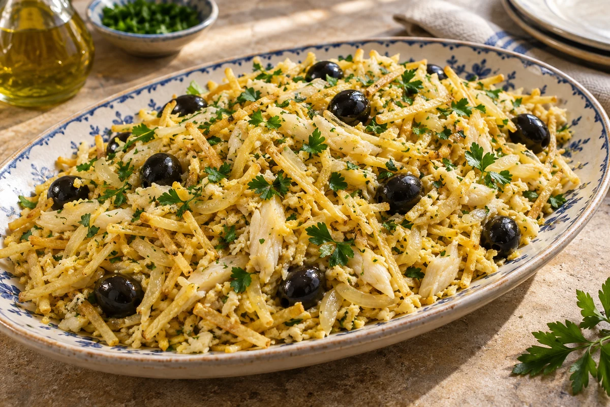 Bacalhau a Bras with shredded cod potatoes and eggs Bacalhau a Bras with shredded cod potatoes and eggs