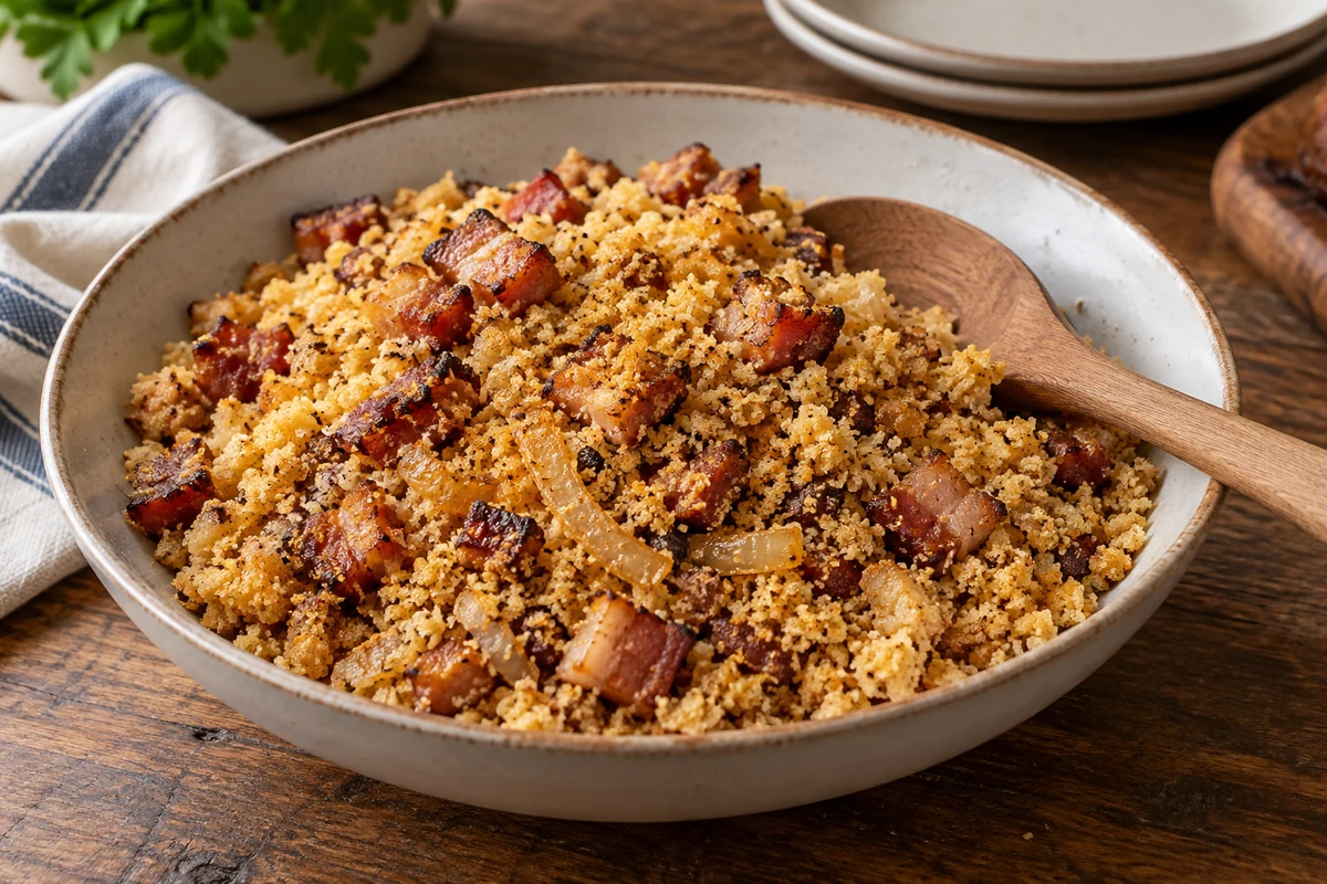 Bacon and caramelised onion farofa