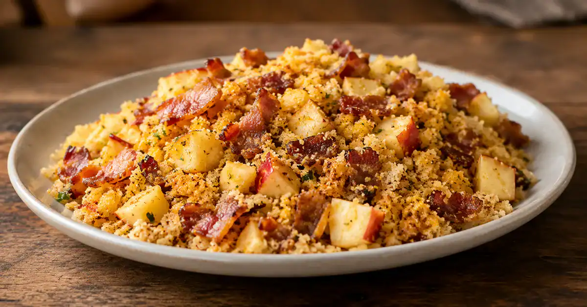 Golden farofa with bacon and diced apple