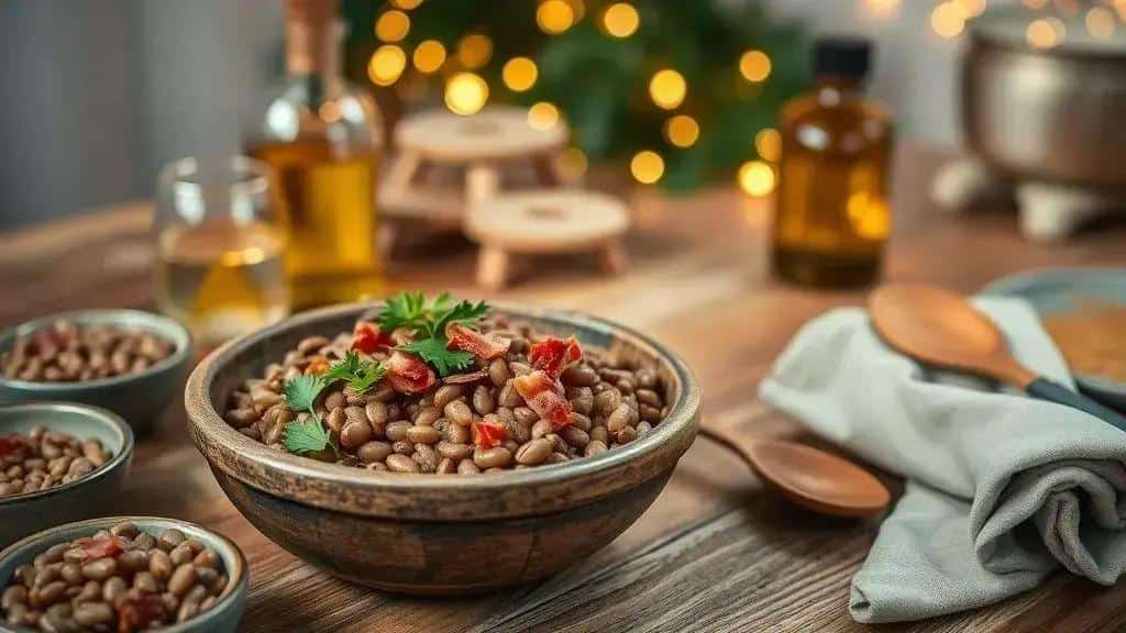 Lentils with bacon and parsley served in a bowl