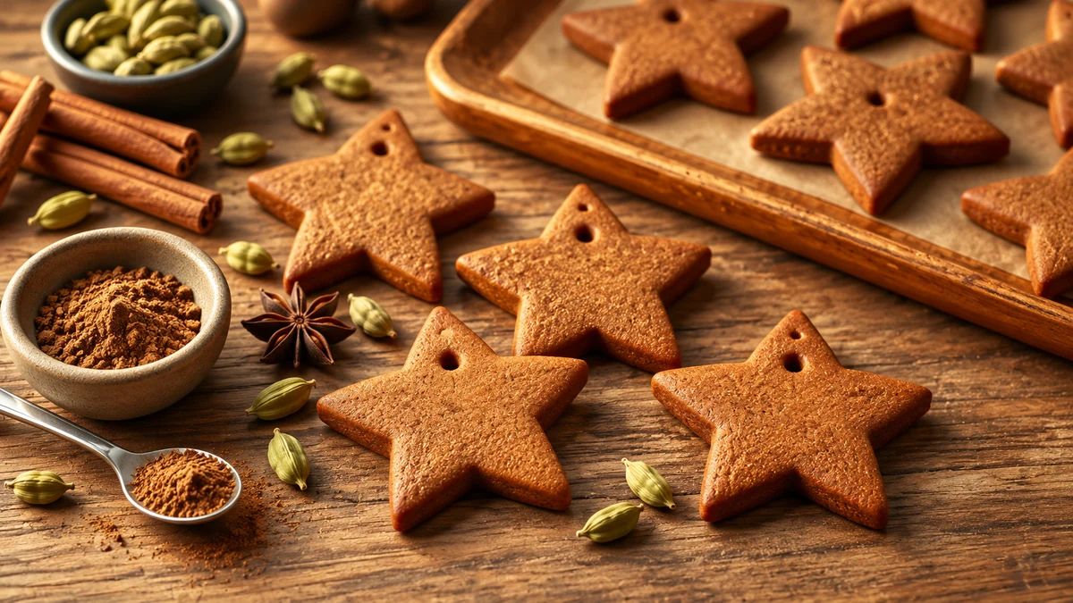 Baked gingerbread stars with cardamom, cinnamon and a teaspoon of ground spice