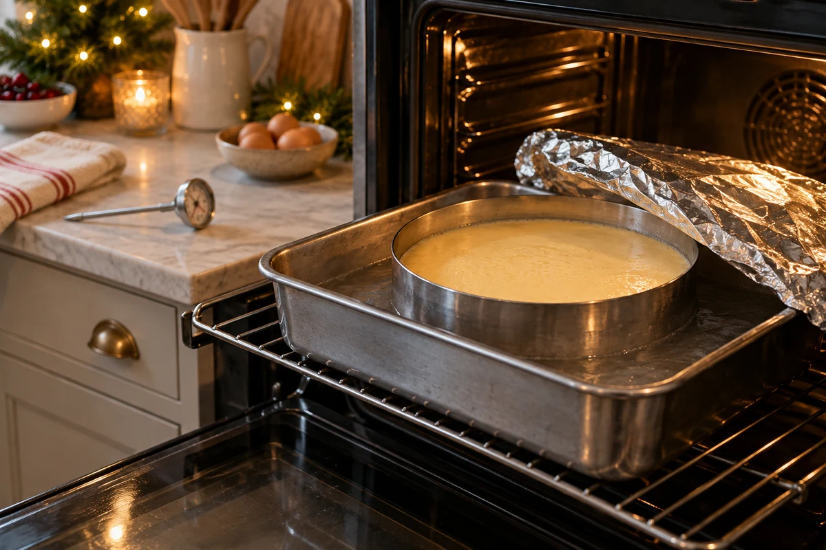 Baking caramel flan in a water bath
