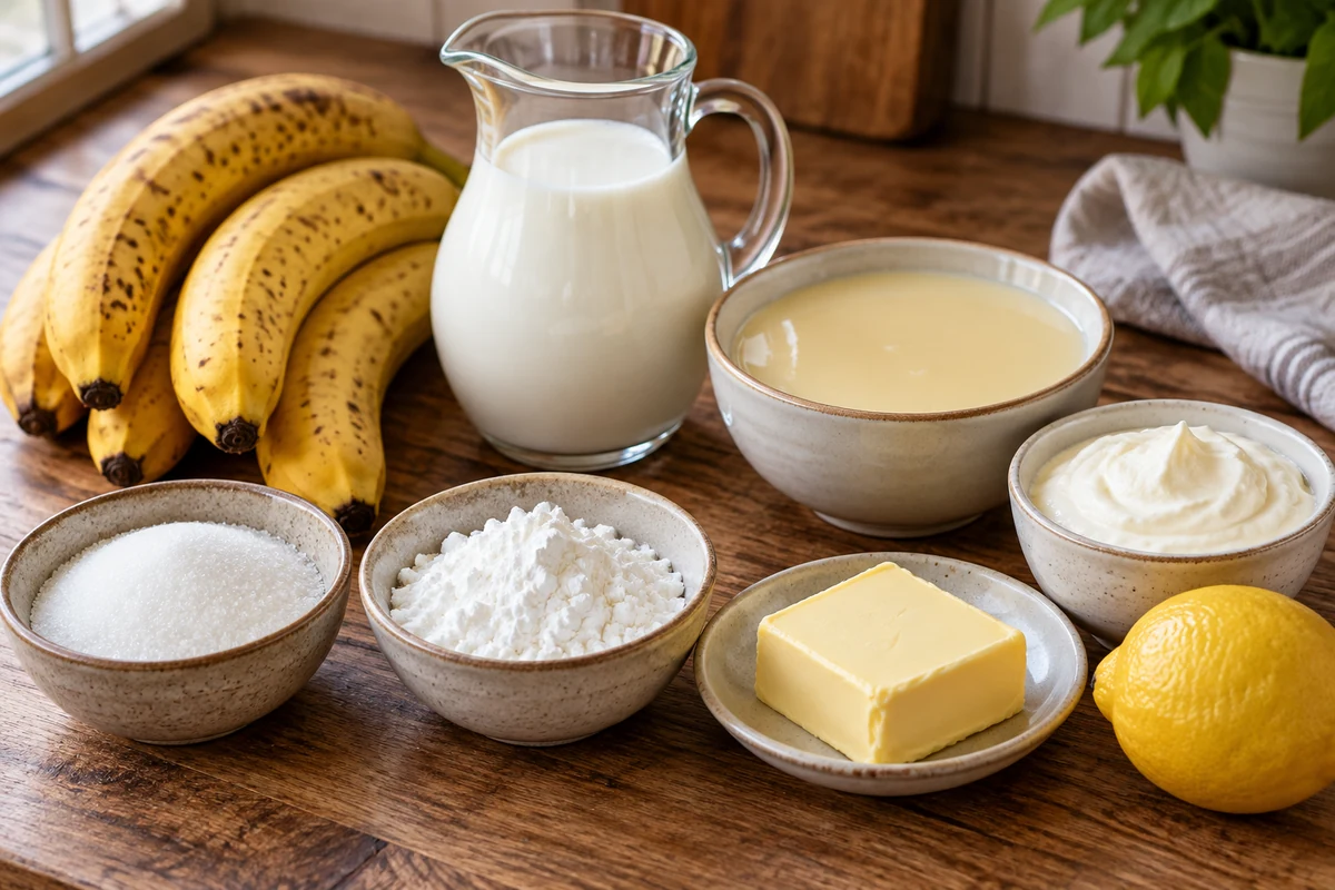 Bananas coconut condensed milk cream butter and sugar for dessert Bananas coconut condensed milk cream butter and sugar for dessert