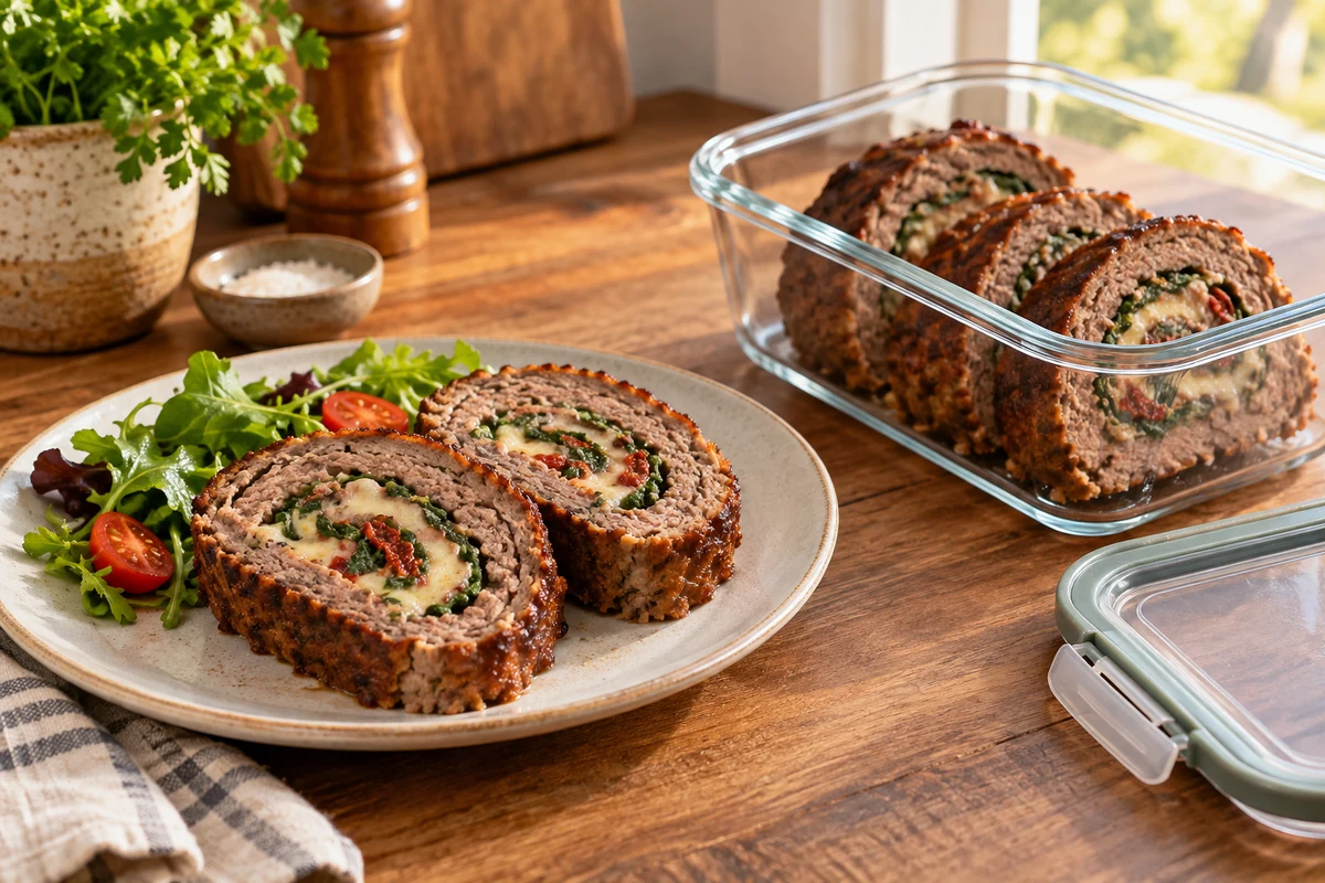 Beef mince roulade prepared with its filling