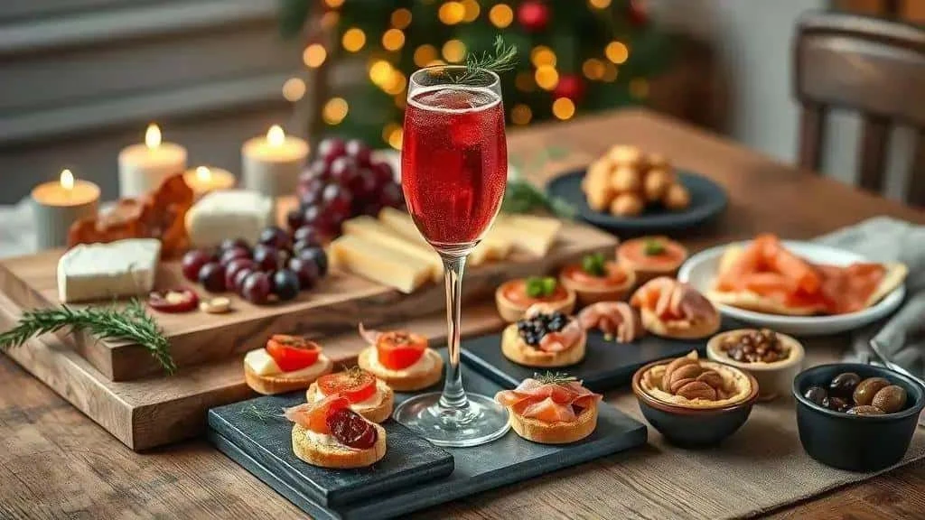 Berry cocktail served with Christmas canapes Berry cocktail served with Christmas canapes
