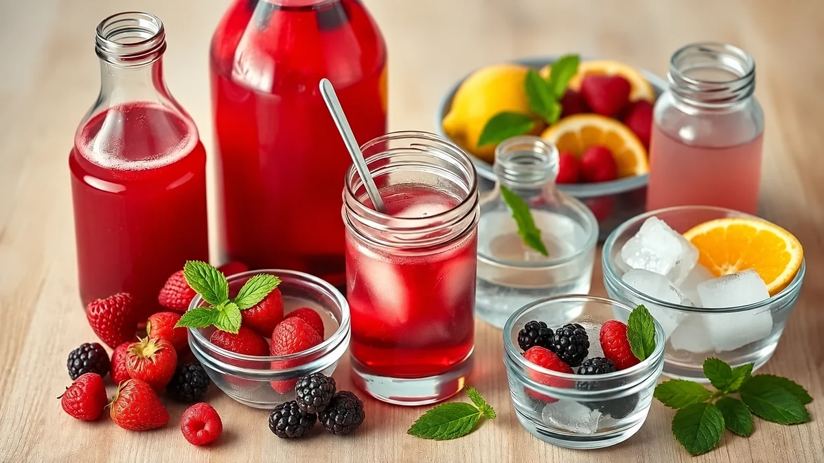 Berry juice and fresh fruit ready for a chilled punch