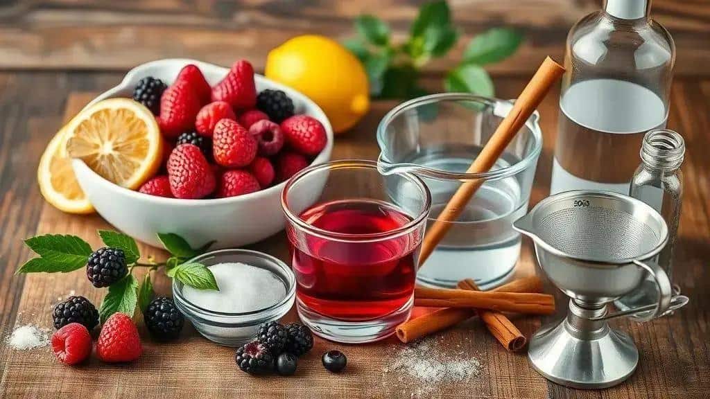 Berries and utensils for making a homemade drink
