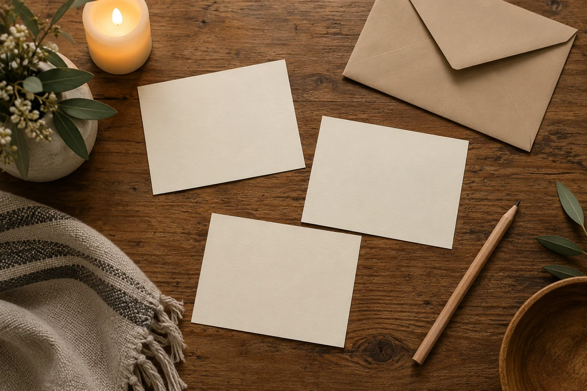 Blank intention cards and an LED candle for New Year reflection
