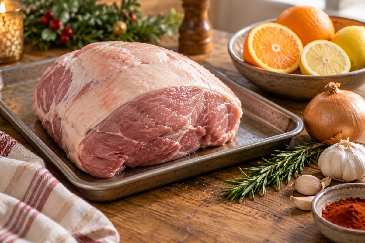 Boneless pork leg with citrus marinade ingredients