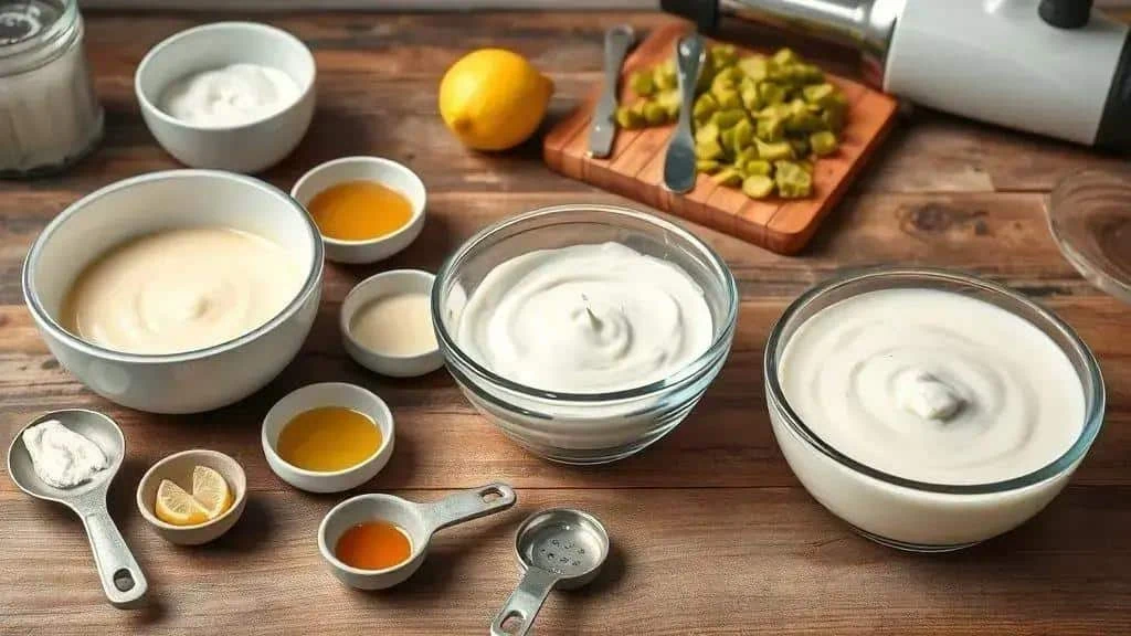 Bowls and ingredients for adjusting a creamy sauce