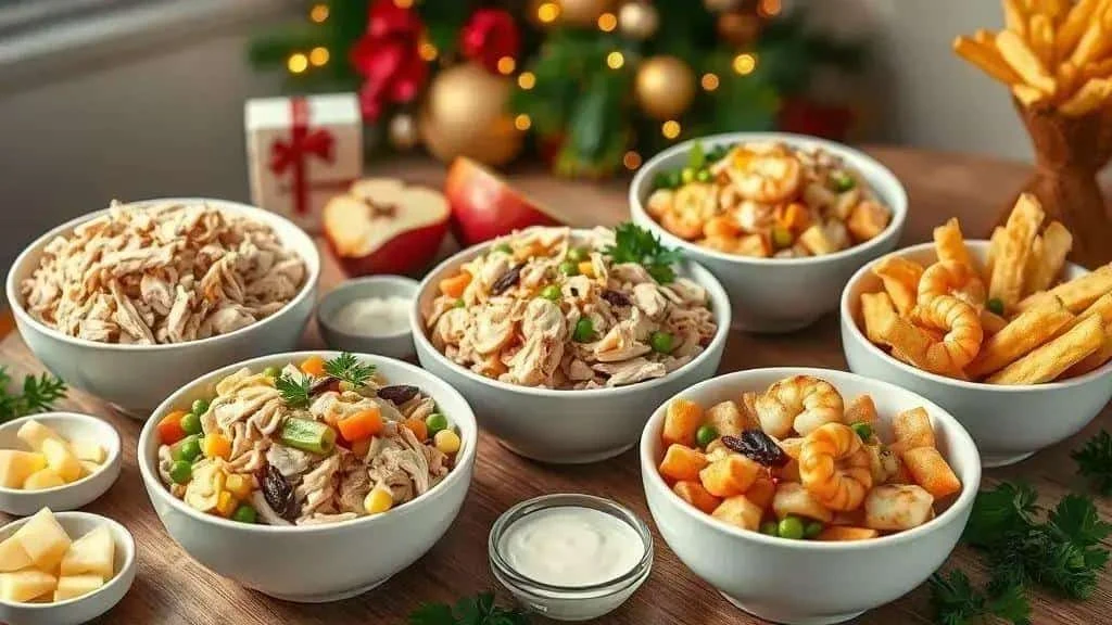 Bowls of different Brazilian salpicao salads