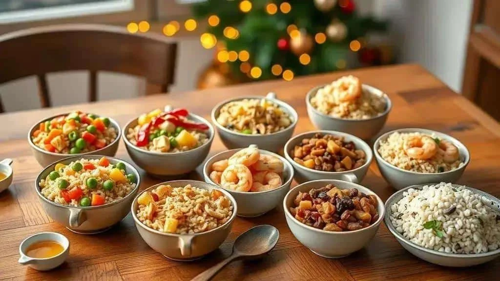 Bowls of vegetable rice with different toppings and additions