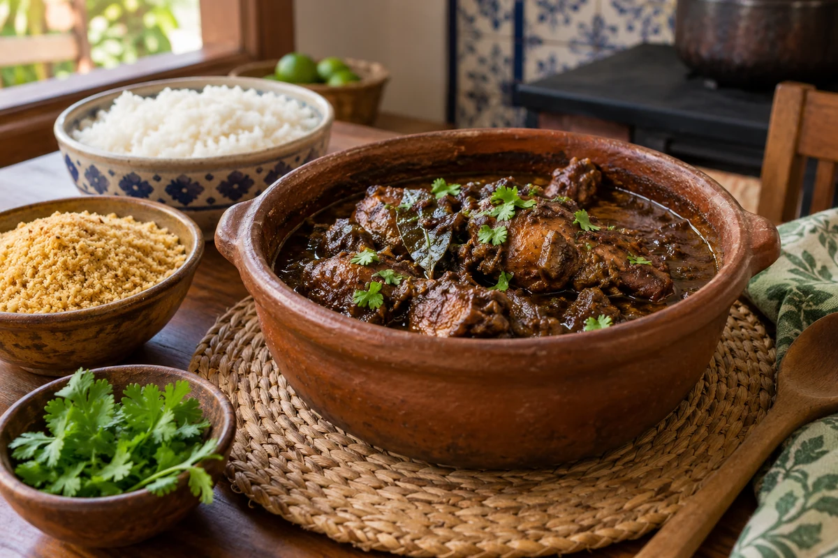 Brazilian chicken cabidela with rice farofa and coriander Brazilian chicken cabidela with rice farofa and coriander