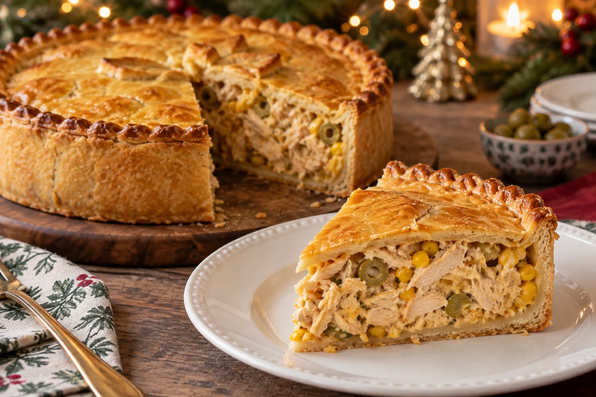 Brazilian chicken empadao with golden shortcrust pastry