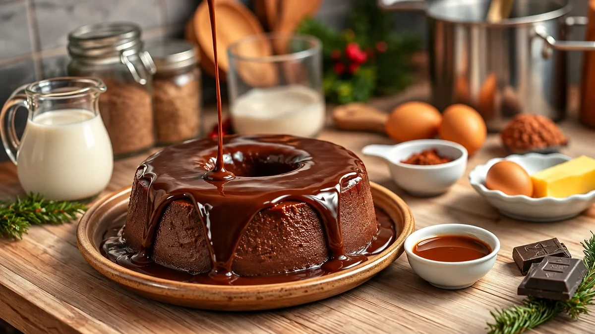 Brazilian chocolate custard pudding with glossy chocolate sauce Brazilian chocolate custard pudding with glossy chocolate sauce