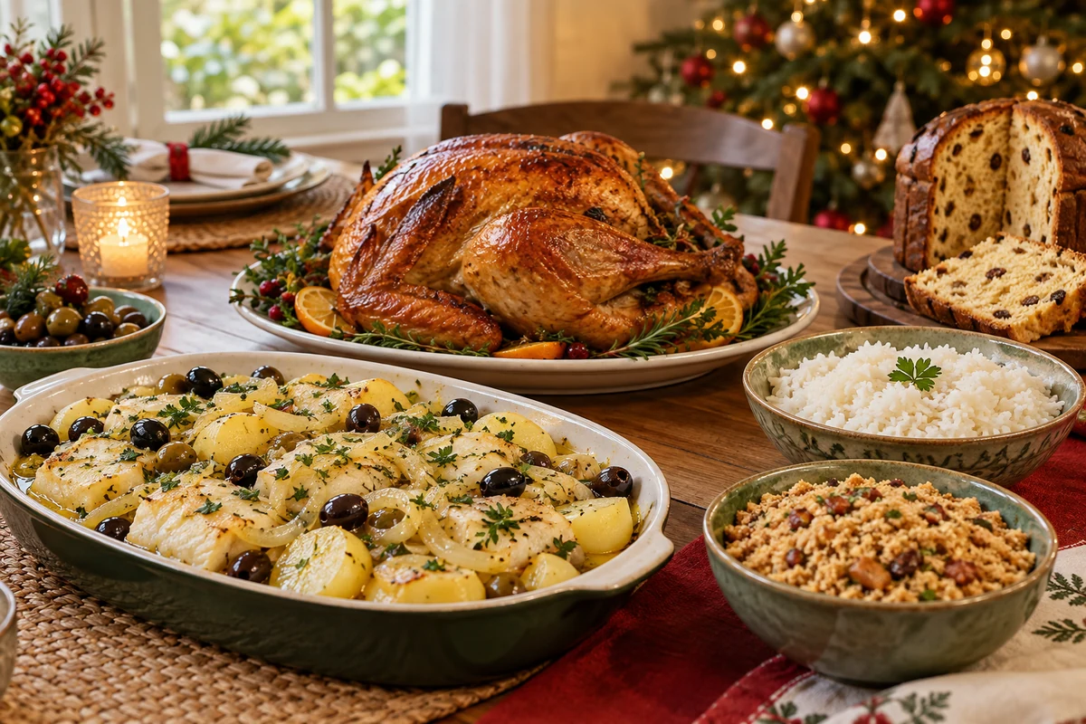 Brazilian Christmas dishes arranged for a festive dinner