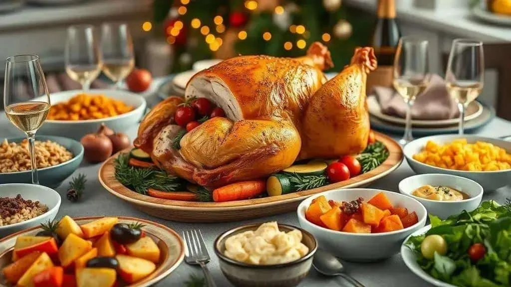 Brazilian Christmas roast chicken with fruit and vegetables