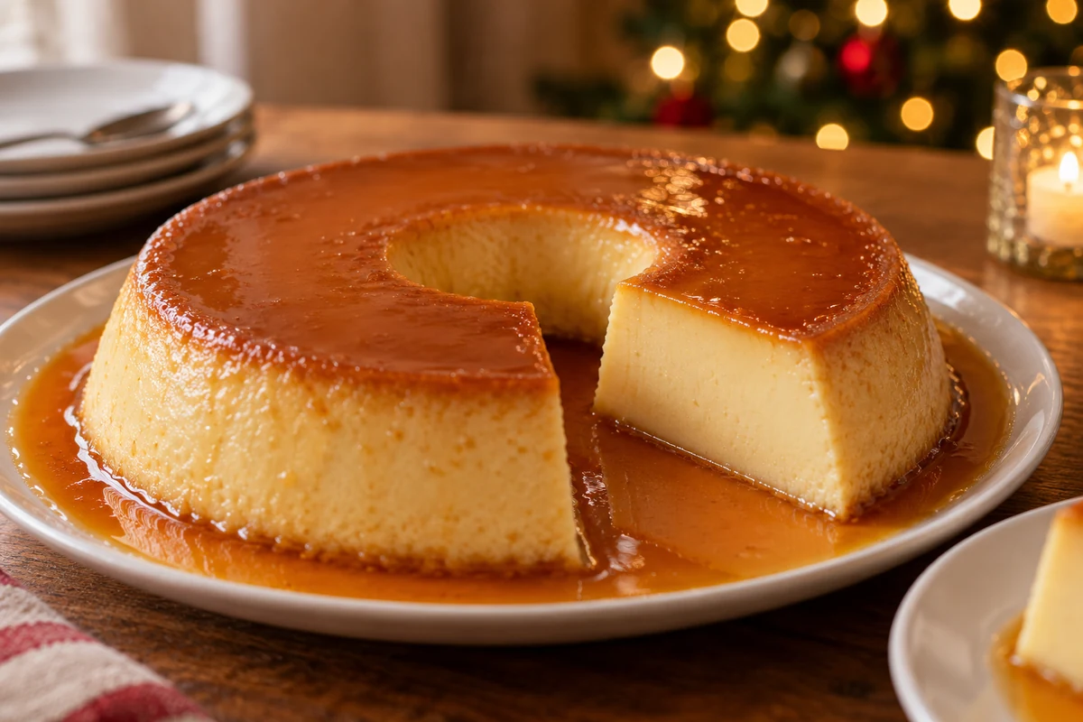 Brazilian condensed milk flan with golden caramel