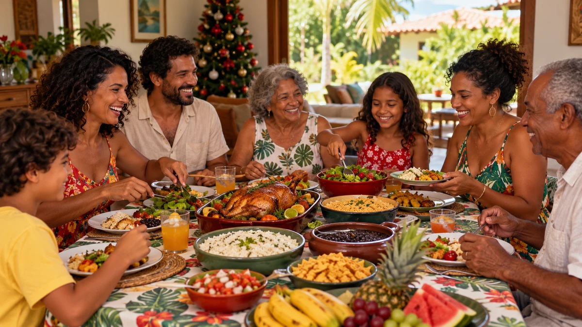 Brazilian family sharing a summer Christmas meal Brazilian family sharing a summer Christmas meal