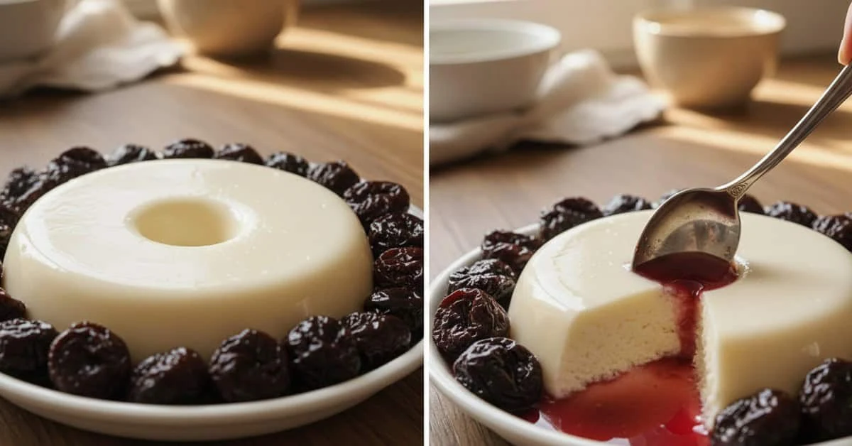 Brazilian manjar coconut pudding with prunes