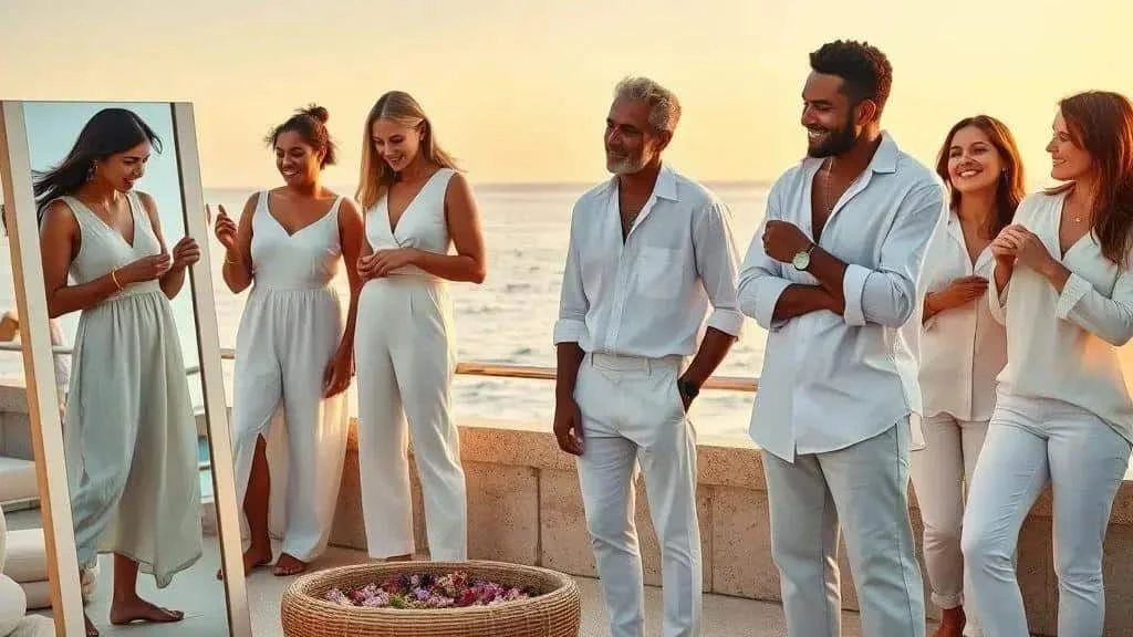 Brazilian New Year celebration with guests dressed in white