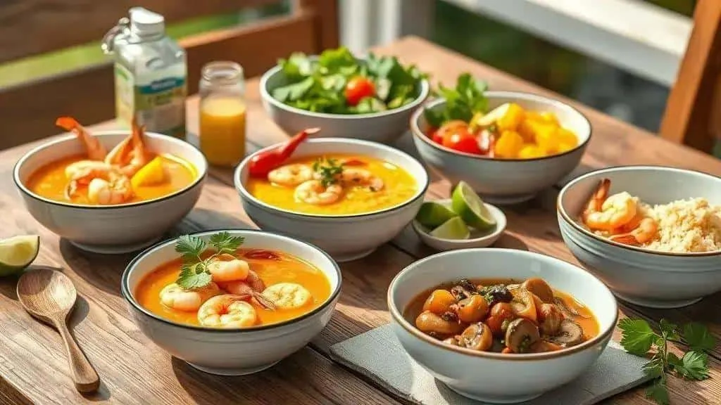 Brazilian prawn bobo and vegetable serving variations