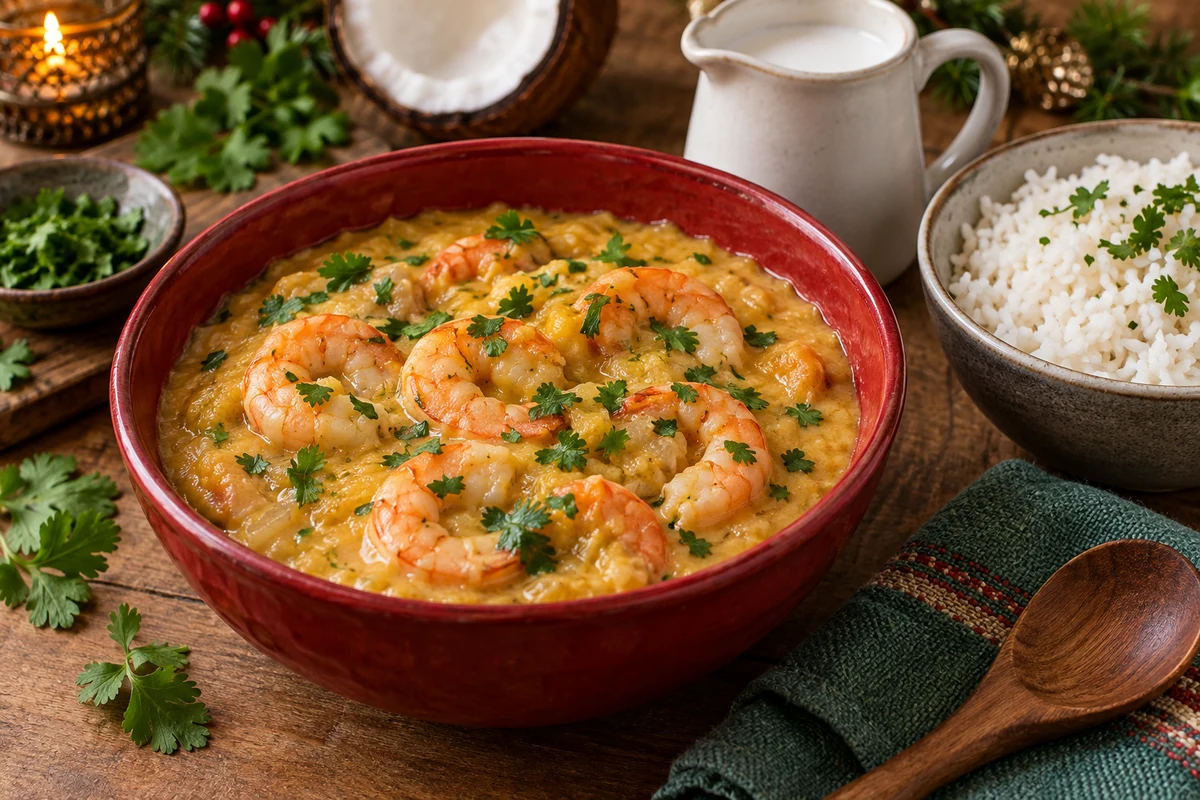 Brazilian prawn bobo in a red bowl