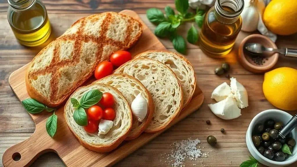 Bread and tomato ingredients for bruschetta