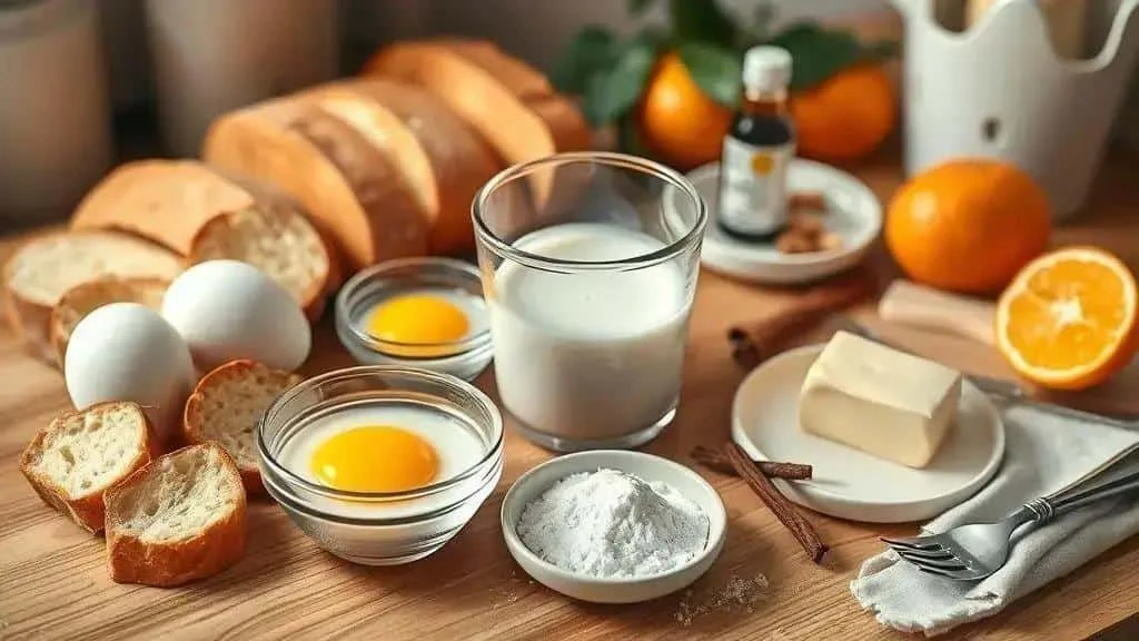 Bread, milk, eggs and other ingredients for rabanada