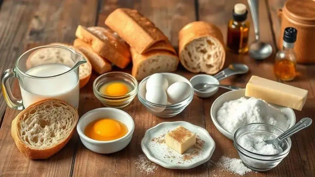 Bread, milk, eggs, sugar and butter for rabanada