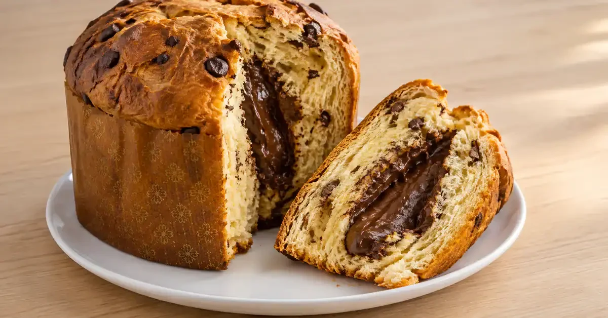 Brigadeiro filled panettone ready to slice