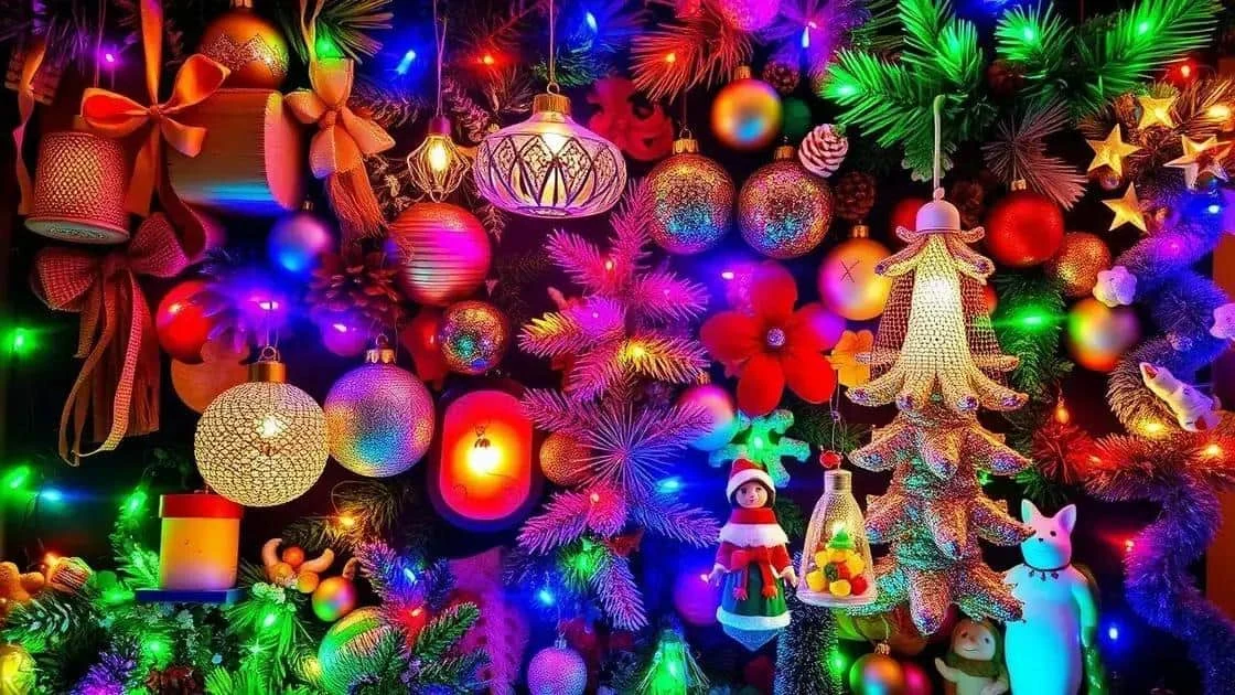Brightly coloured Christmas tree decorations