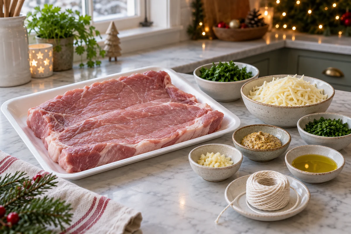 Butterflied pork loin with cheese herbs mustard and garlic