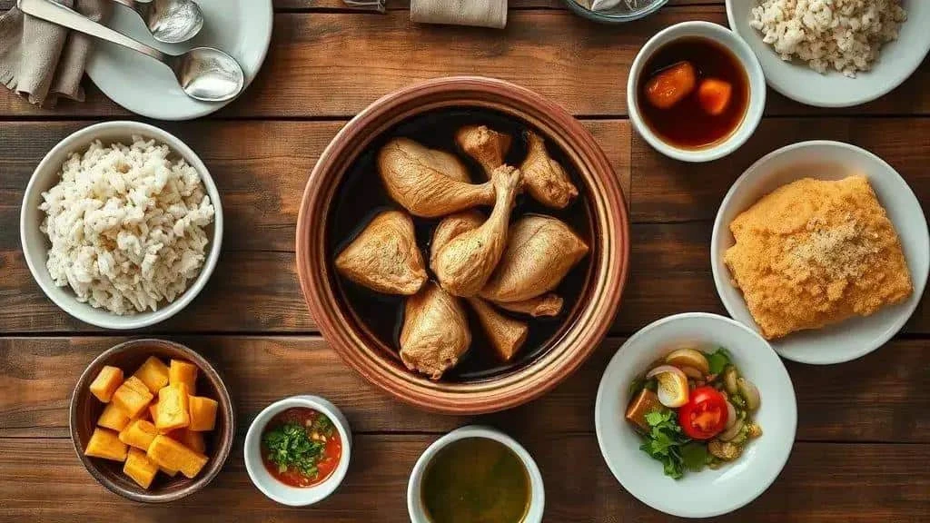 Cabidela served with rice and traditional accompaniments Cabidela served with rice and traditional accompaniments